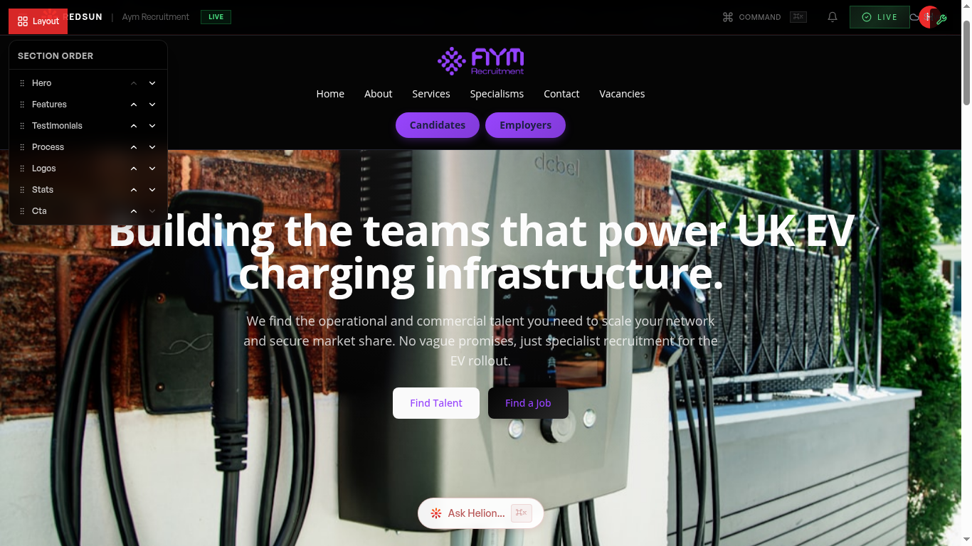 Layout panel with drag handles for reordering pages