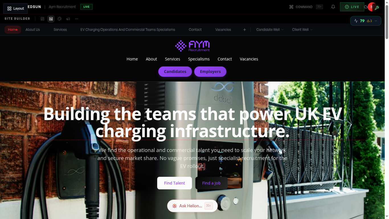 Site Builder with page tabs showing the + button to add new pages